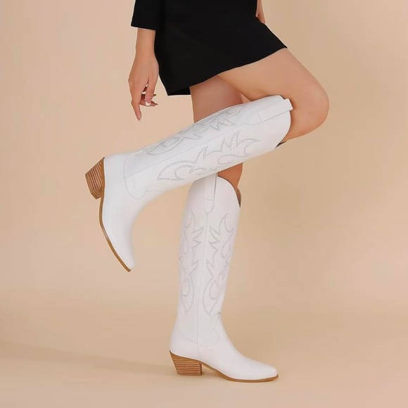 Cierws White Tall Cowboy Boots - Picture 2 of 3